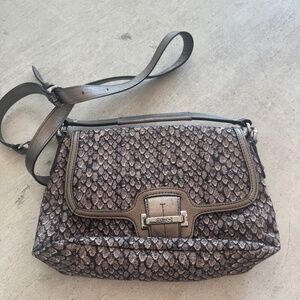 Coach Taylor Snake Print Flap Crossbody Silver/Gunmetal F26036